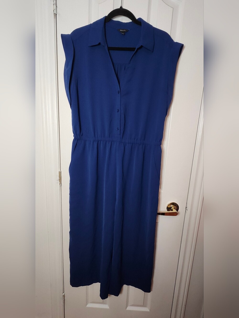 RW&CO Sleeveless Button-Front Jumpsuit In Royal Blue - Size XL